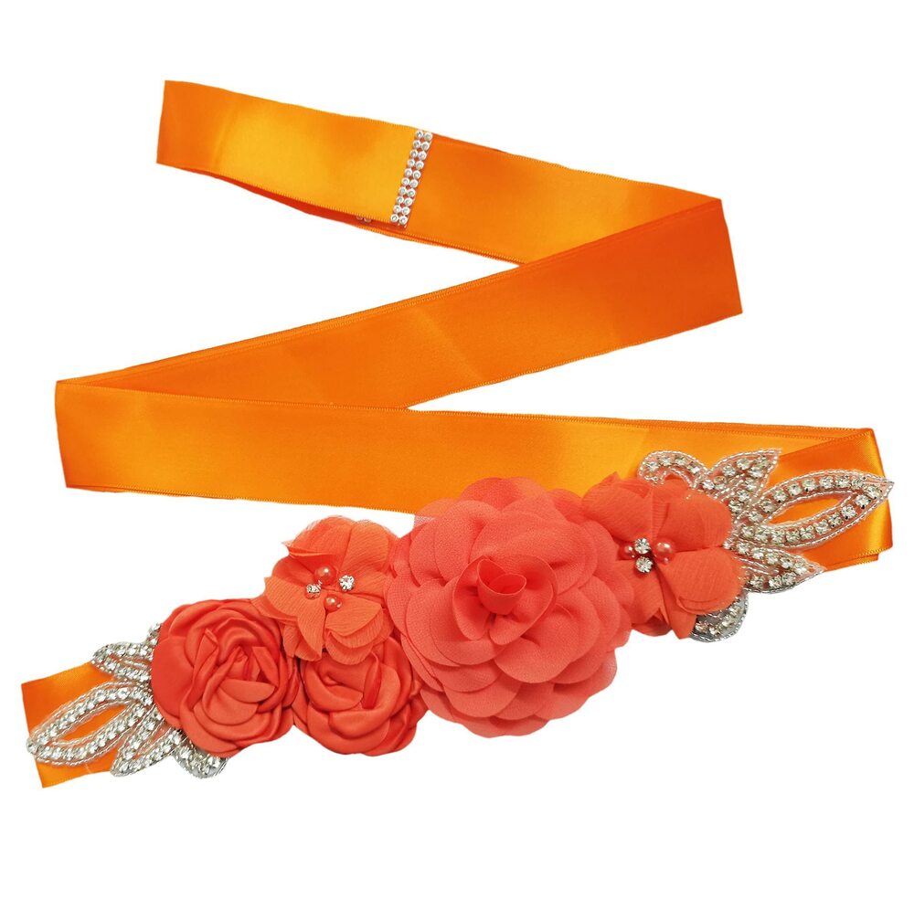 3100 Sash Belt with Flowers Pearls Rhinestone for Wedding Bride/Baby Shower